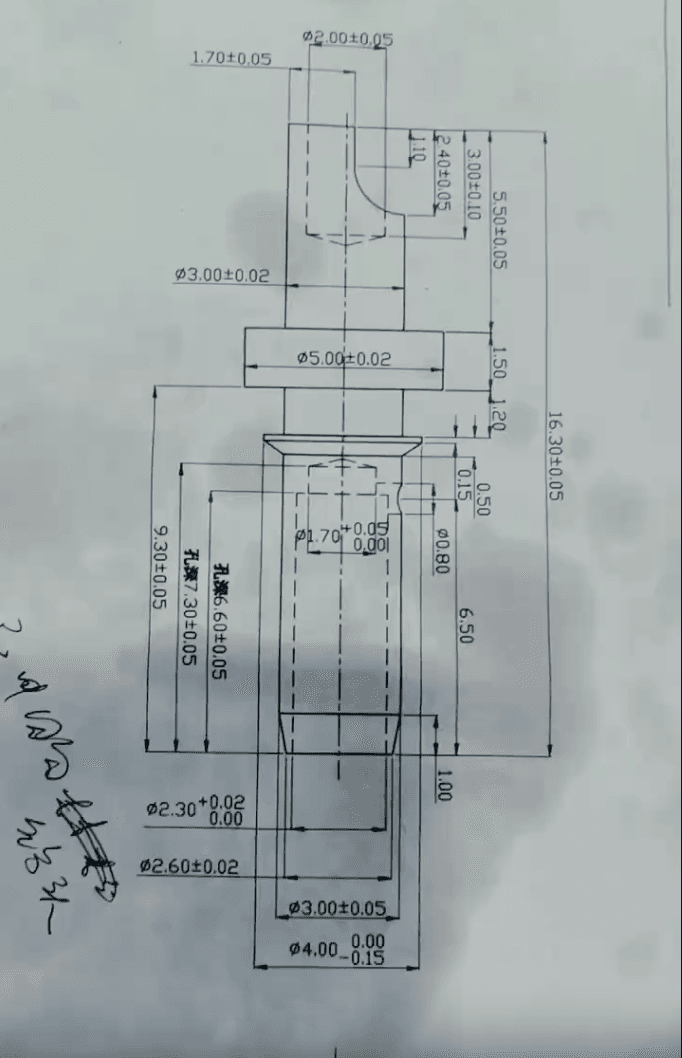 Technical part drawing with dimensions and tolerances for preliminary machine review